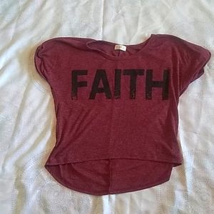 S2J comfy burgundy colored faith crop top